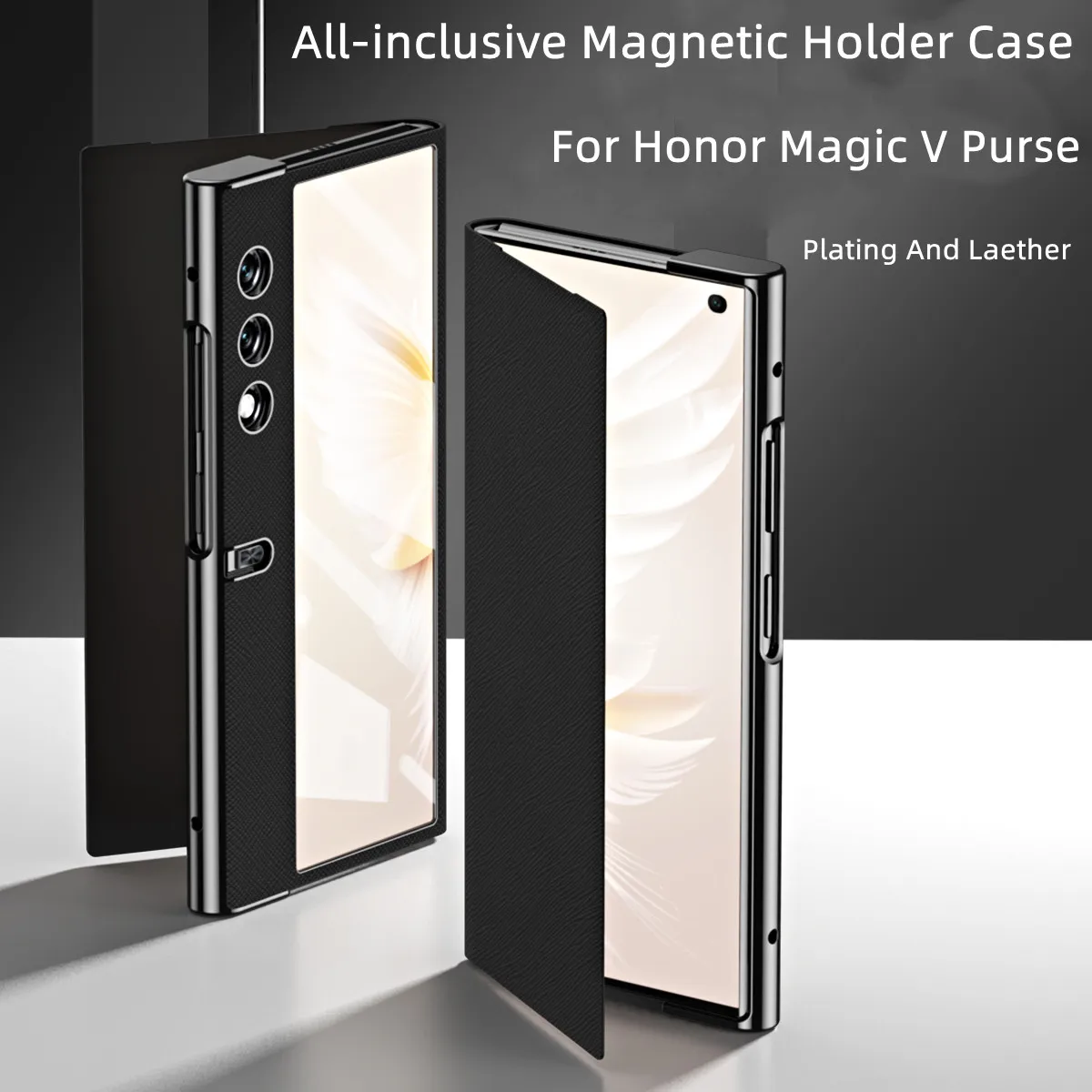 

Magnetic Leather Holder Case For Honor Magic V Purse All-inclusive Plating Folding Protector screen film For Honor V Purse Cover