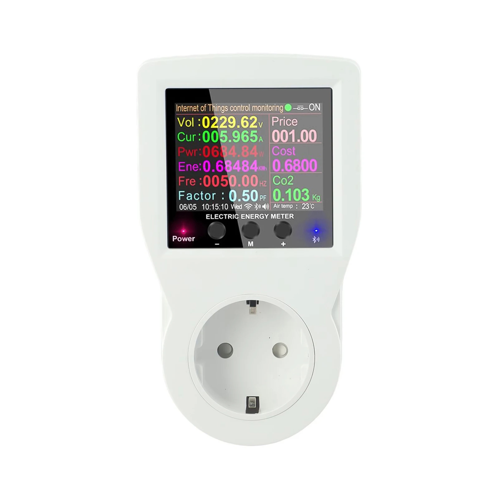 Power Consumption Tracking 220v for Smart Socket with Digital Wattmeter and Wireless Connectivity for Power Control