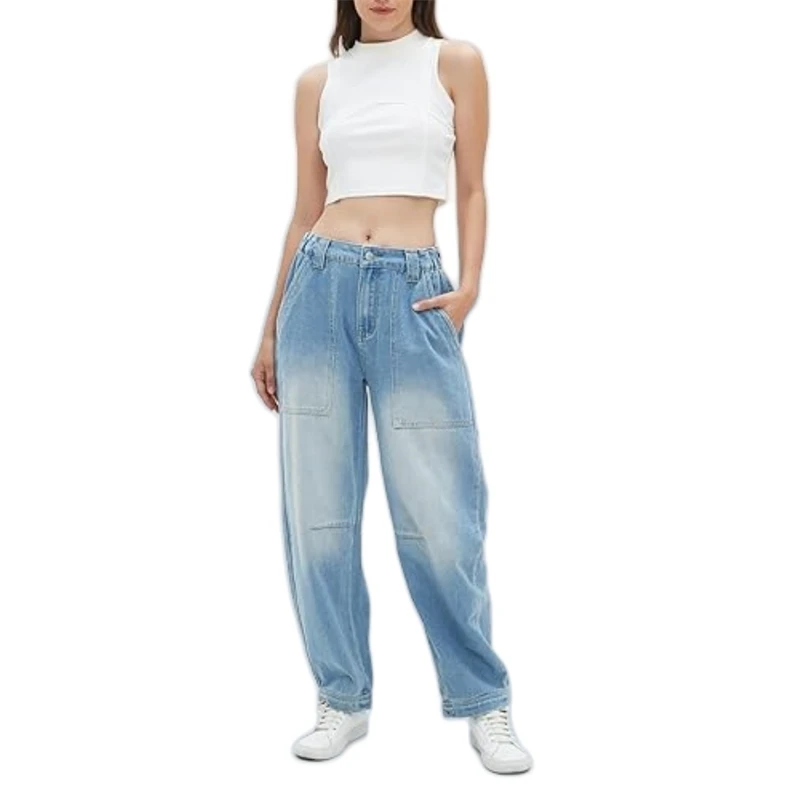 ผู้หญิง 2025 ใหม่เอวสูงหลวม Fit Flared Bootcut DENIM กางเกงยีนส์สบายๆสวมใส่ทุกวันแฟชั่นอินเทรนด์ฤดูร้อนยืดกางเกง