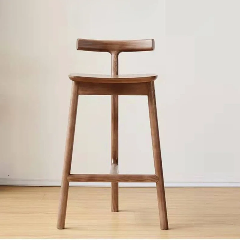 Nordic Solid Wood Bar Chair Fashionable Island Designer Stool Creative Leisure Modern Backrest Seat Simple Household Furniture