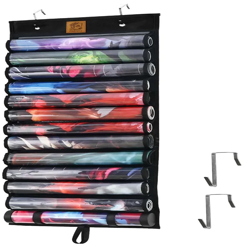 

Playmat Holder, Playmat Tube Storage Bag for TCG with 2 Hooks, Fits 12+1 /6+1Card Game Playmats with Transparent Plastic Slots,