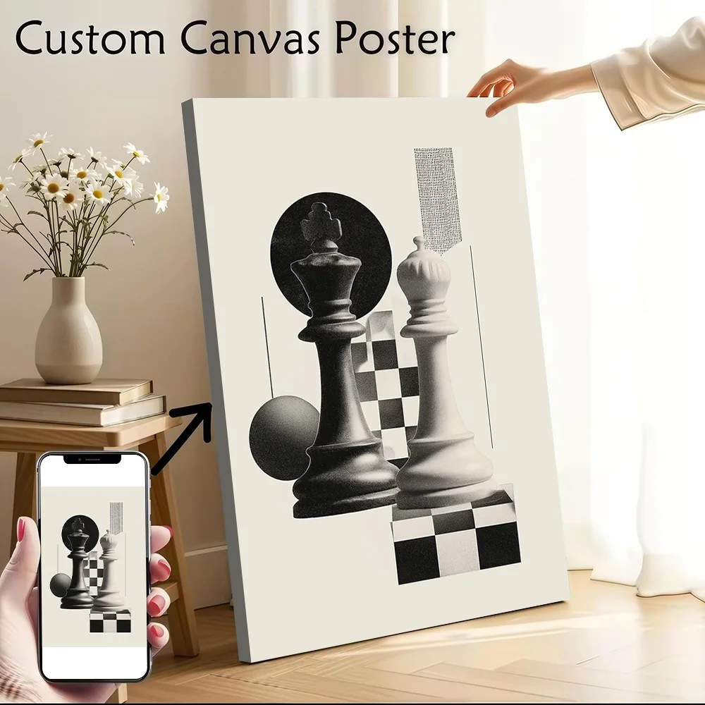Chess Kings and Queen Abstract Printed Canvas Wall Art Customizable Paintings Poster Perfect Gift for Aesthetic Decoration Room
