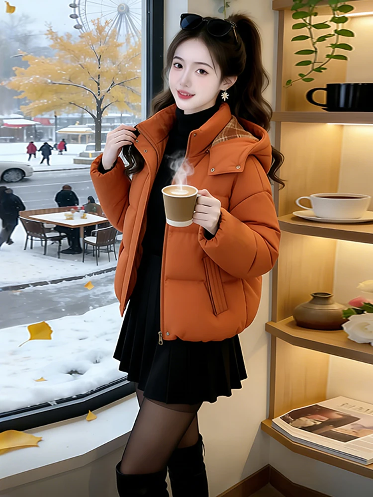 

Versatile Street Sle Zipper ort Jaet Women's Faionable down Cotton Coat with Hood High-End Feel Winter Outerwear