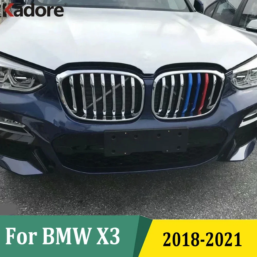 

For BMW X3 2018 2019 2020 2021 Chrome Front Hood Grill Mloding Cover Trim Grille Bar Garnish Car Sticker Exterior Accessories