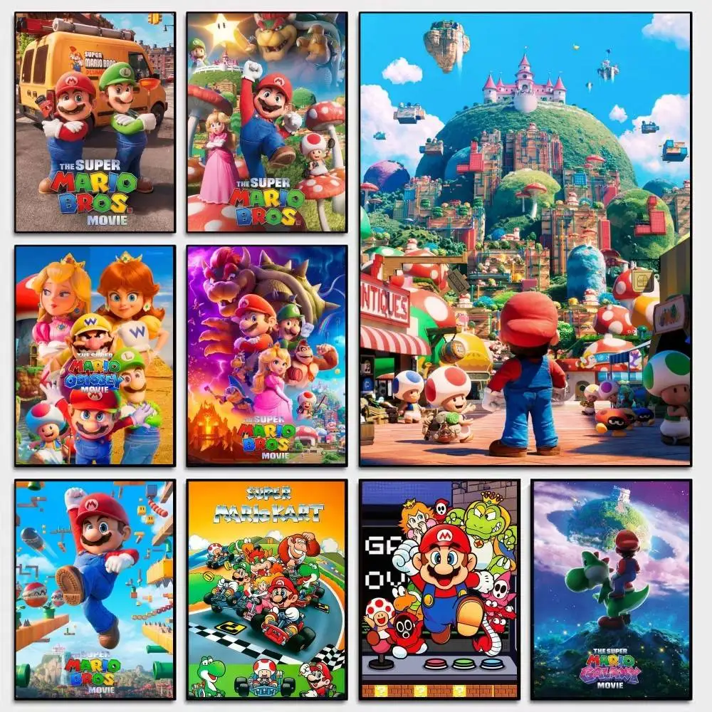 S-Super Marios Bros Anime Posters Sticky Whitepaper Sticker DIY Room Bar Cafe Kawaii Room Decor