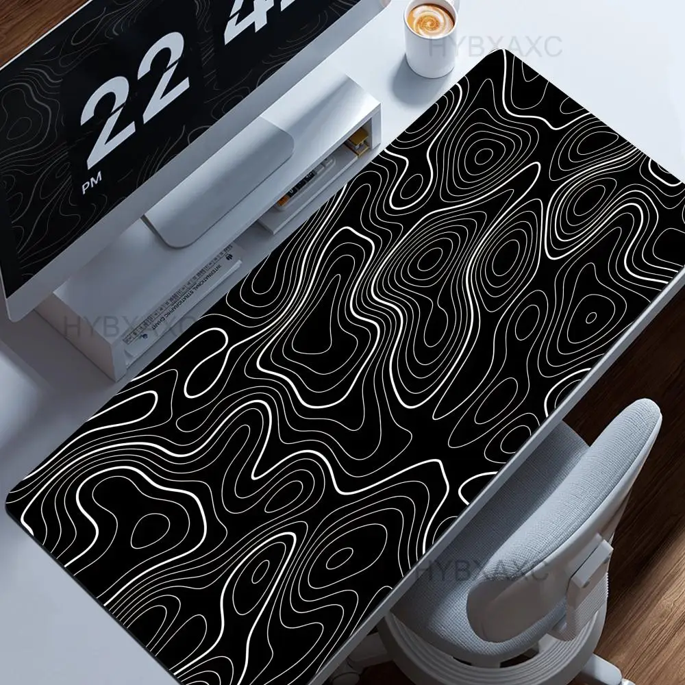 

HYBXAXC Esports Gamer Mouse Pad Topographic Mousepad White Black Control Strata Liquid Mausepad Keyboard Accessories Desk Mat