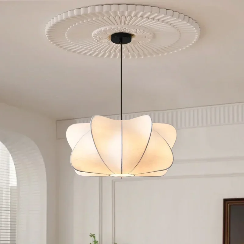 

2025 New Wabi Sabi E27 Led Pendant Light Dining Room Silk Suspend Lamp Bedroom Led Lamparas Luminarias Chandelier Lighting Dropl