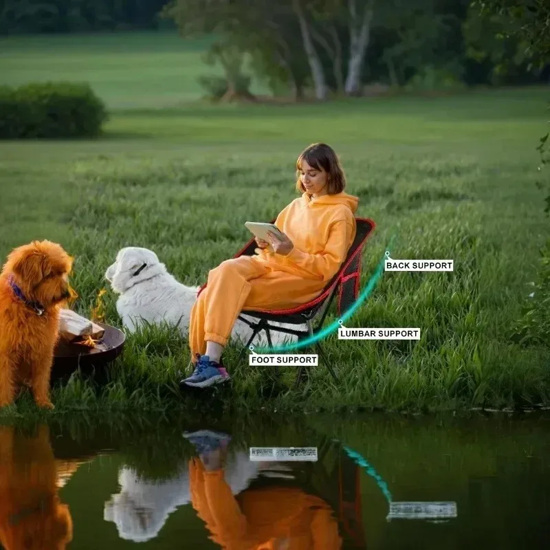 كرسي قمر قابل للطي للاستخدام الخارجي، خفيف الوزن، للسفر والتخييم والنزهات والصيد مع حقيبة تخزين لحديقة الفناء الخلفي والشواء #2