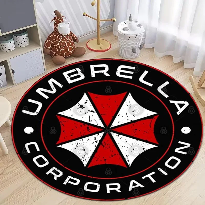 VIKAMA Round Umbrella Corporation Floor Mat Resident Evil Game Logo Print Thick Plush Non‑slip Living Room Bedroom Decor Rug