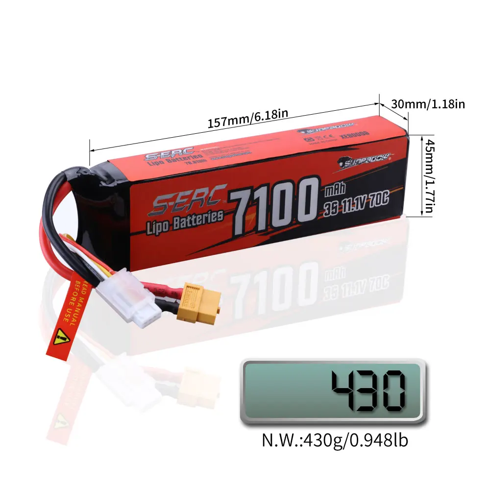 Sunpadow 3S 11.1V Lipo Battery 7100mAh 70C Soft Pack with XT60 Connector for RC Model Vehicle Car Truck Tank Buggy Racing Hobby