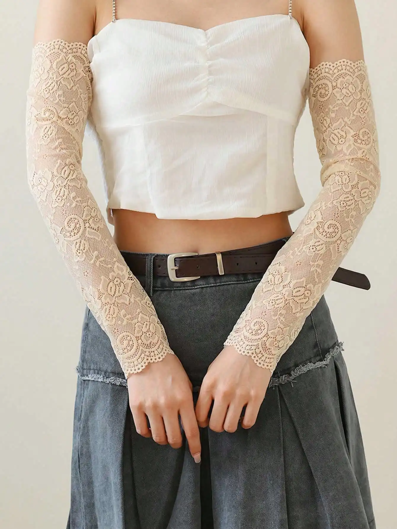 

1 Pair Fashionable Women Long Lace Arm Sleeves, Lightweight Summer Sun Protection Breathable Bridal/Party Accessory Summer