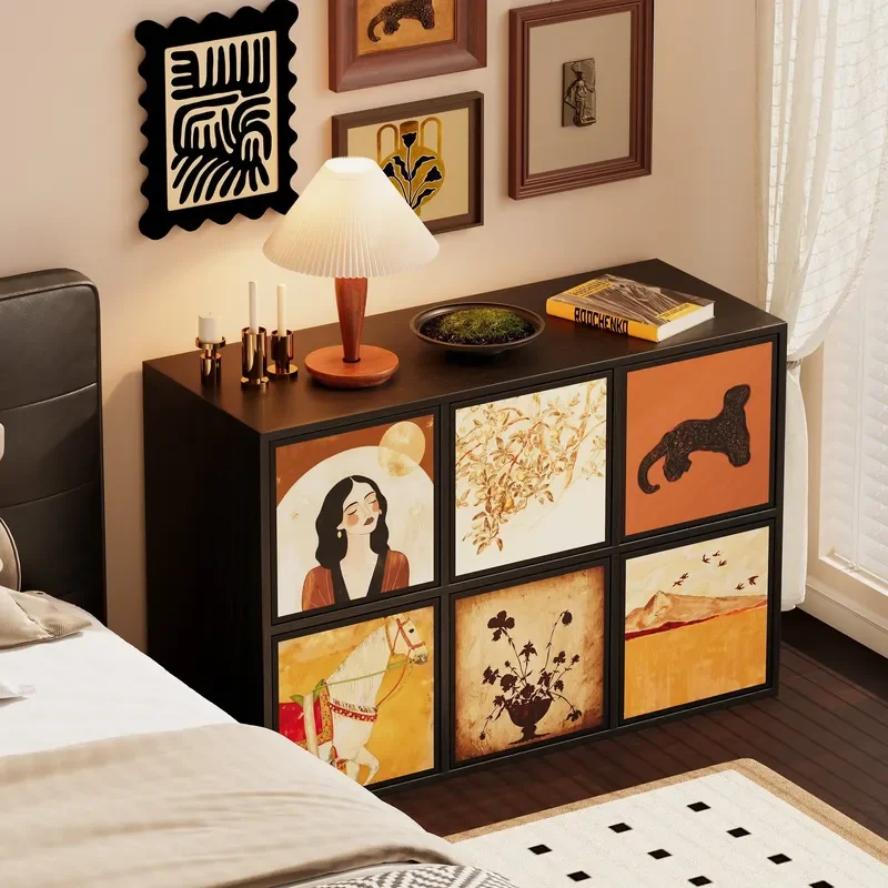 Vintage Lattice Storage Cabinet Wooden Bedside Table Living Room Locker Wall Mounted Shelf Unit for Bedroom Home Decor