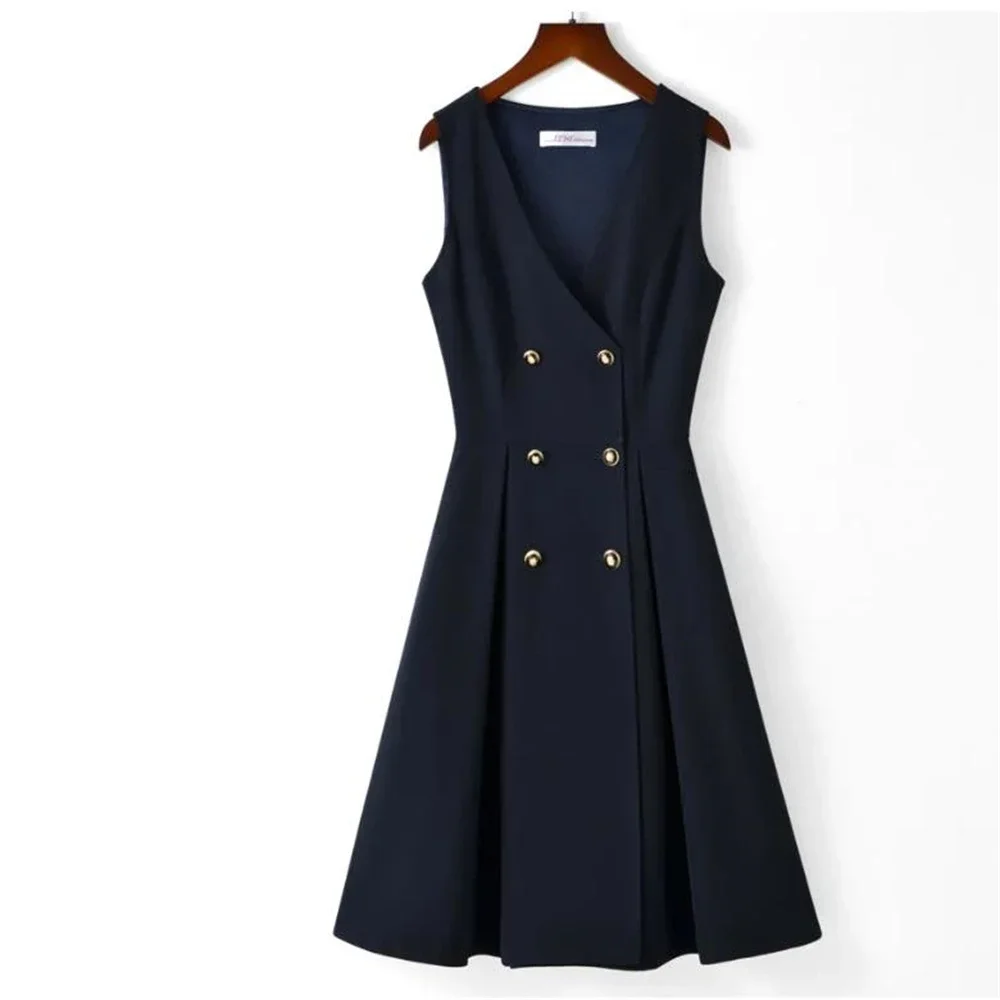 

Women's Summer Tank Blazer Dress Tank Dresses Slim Robe Spring Classy Navy Blue For Option Sleeveless Straight Mini Office Lates