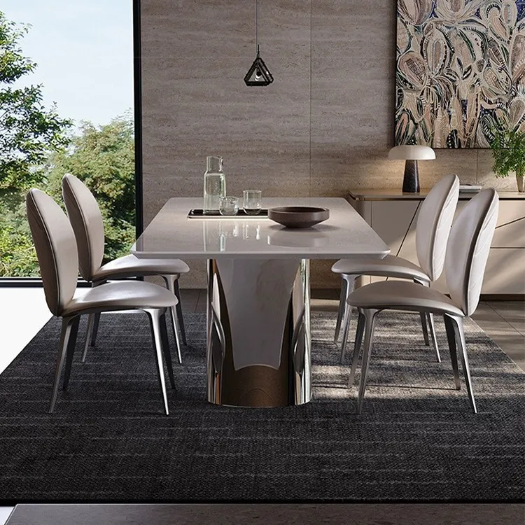 Luxury stone dining table natural marble high-end rectangular 2025 new dining table and chairs