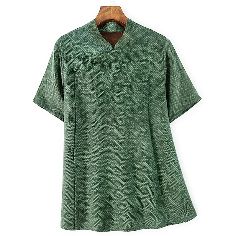 BirdTree-น้ําผ้าพันคอผ้าไหมElegantเสื้อผู้หญิงขาตั้งปุ่มJacquard,Retroเดินทางเสื้อหลวม,2025 ฤดูร้อนใหม่T57560CC