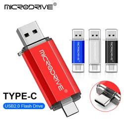 Tipo C USB Flash Drive, OTG, Micro Pen Drive, Pendrive, 2 em 1, USB 2.0, 128GB, 64GB, 32GB, 16GB, 8GB, 4GB