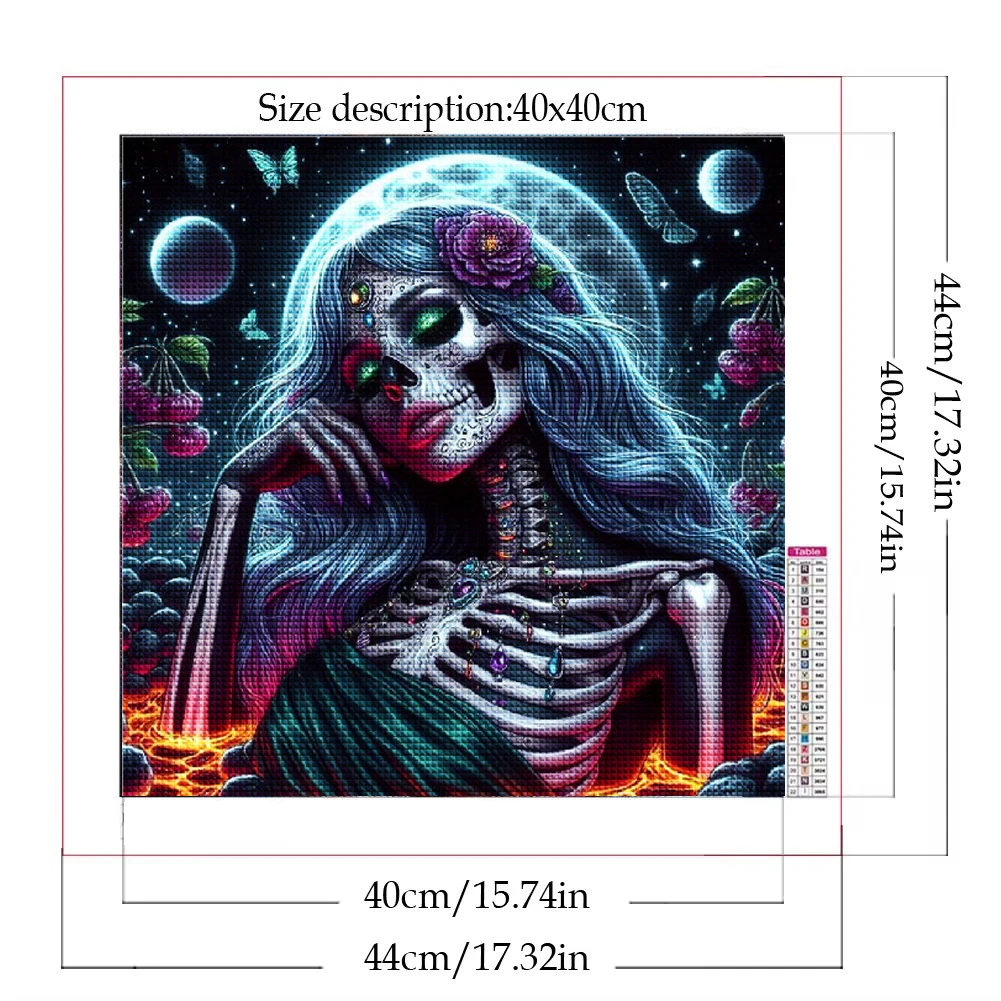 DIY Skull Woman Diamond Painting Full Square Round Diamond Mosaic Abstract Portrait Embroidery Modern Hallowen Home Decor