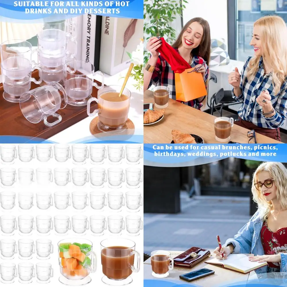 

50 прозрачных пластиковых стаканов с ручкой, 240 мл, одноразовые многоразовые кружки для кофе, чайных вечеринок, школы, рукоделия, десертов на день рождения