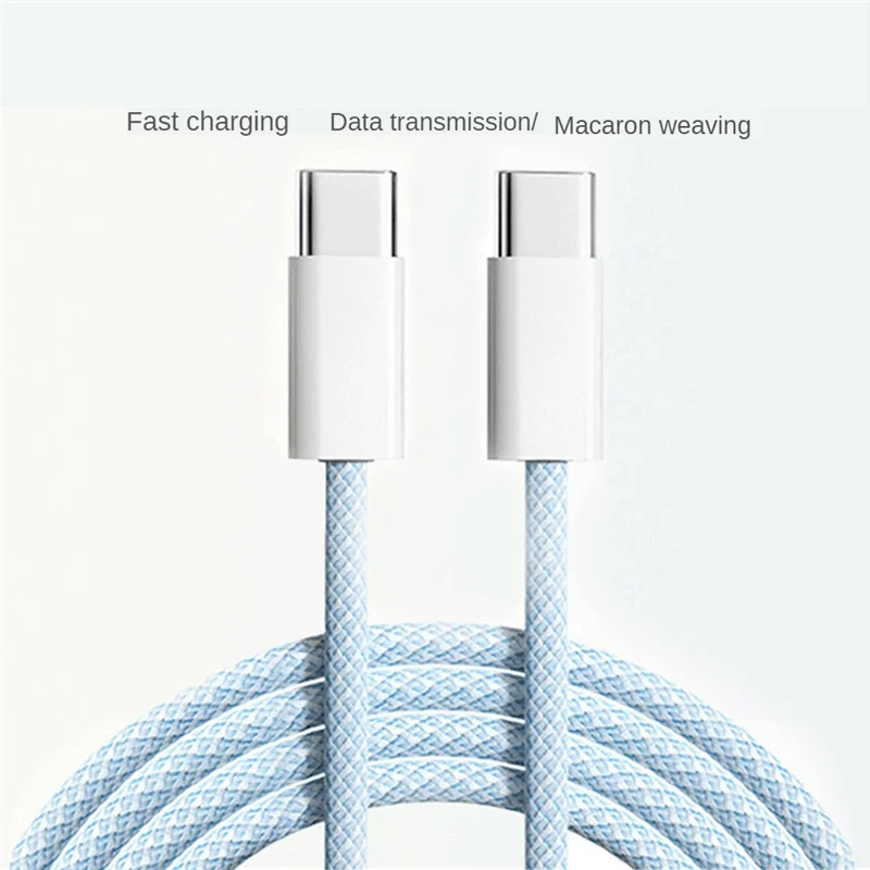 AS62 For Iphone 15 Macaron Data Cable Dual Type-C Fast Charging Braided Data Cable C To C 60W 100Cm Charging Cable,Pink Durable