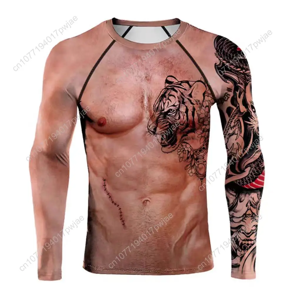 Camiseta de moda para hombre — Camiseta informal de manga corta con estampado de músculos en 3D (estilo deportivo informal)