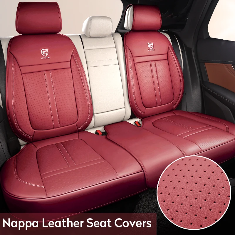 Karcle Nappa Leather Car Seat Cover Set with Surround Bottom Car Seat Cushion Waterproof Seat Cover Suitable for 95% of Cars SUV