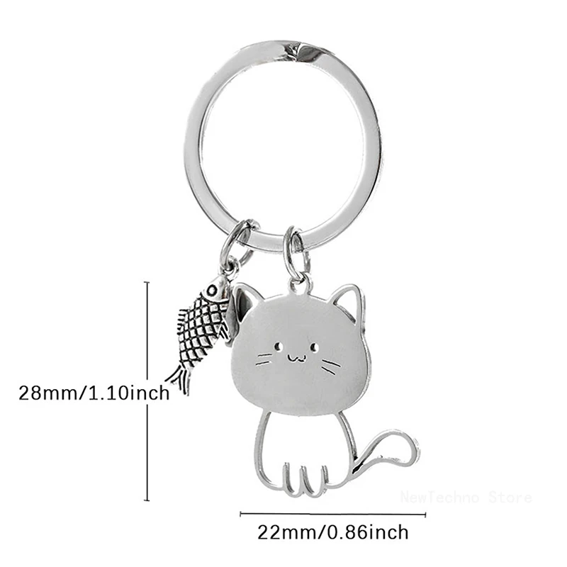 Funny Cartoon Cat Fish Keychain Couple Lovers Stainless Steel Keyring Lovely Pendant Key Chain Valentine's Day Gift Jewelry