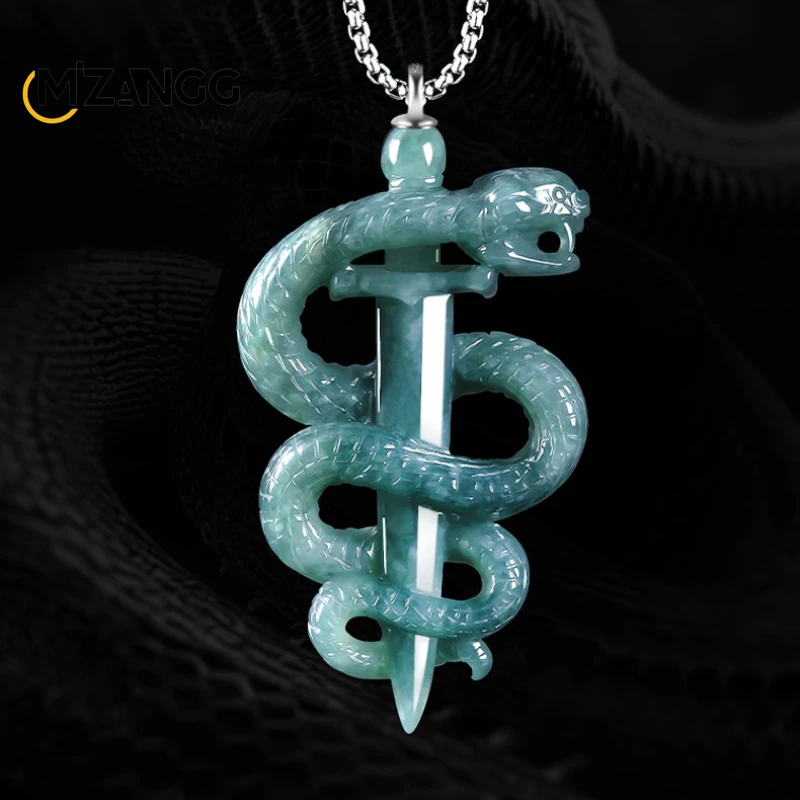 Original Natural A Goods Jade Snake Year Pendant Black Mamba Ice Memorial Jade Necklace Hip Hop Fashion Gift for Men and Women