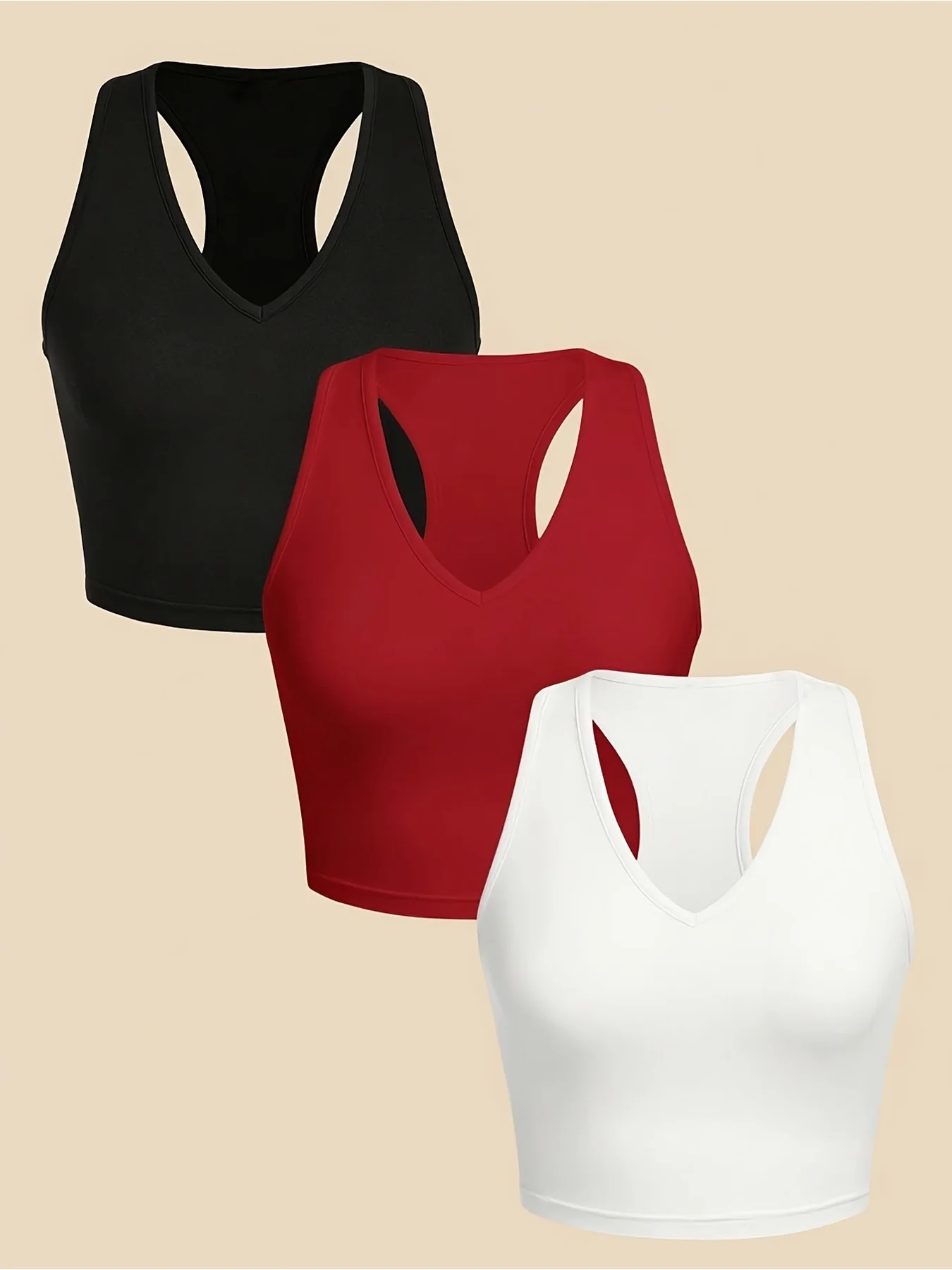2026 Frühling und Sommer Lässiges Elegantes Einfarbiges V-Ausschnitt Komfortables Kurzes Tanktop Dreiteiliges Set – Detail 2