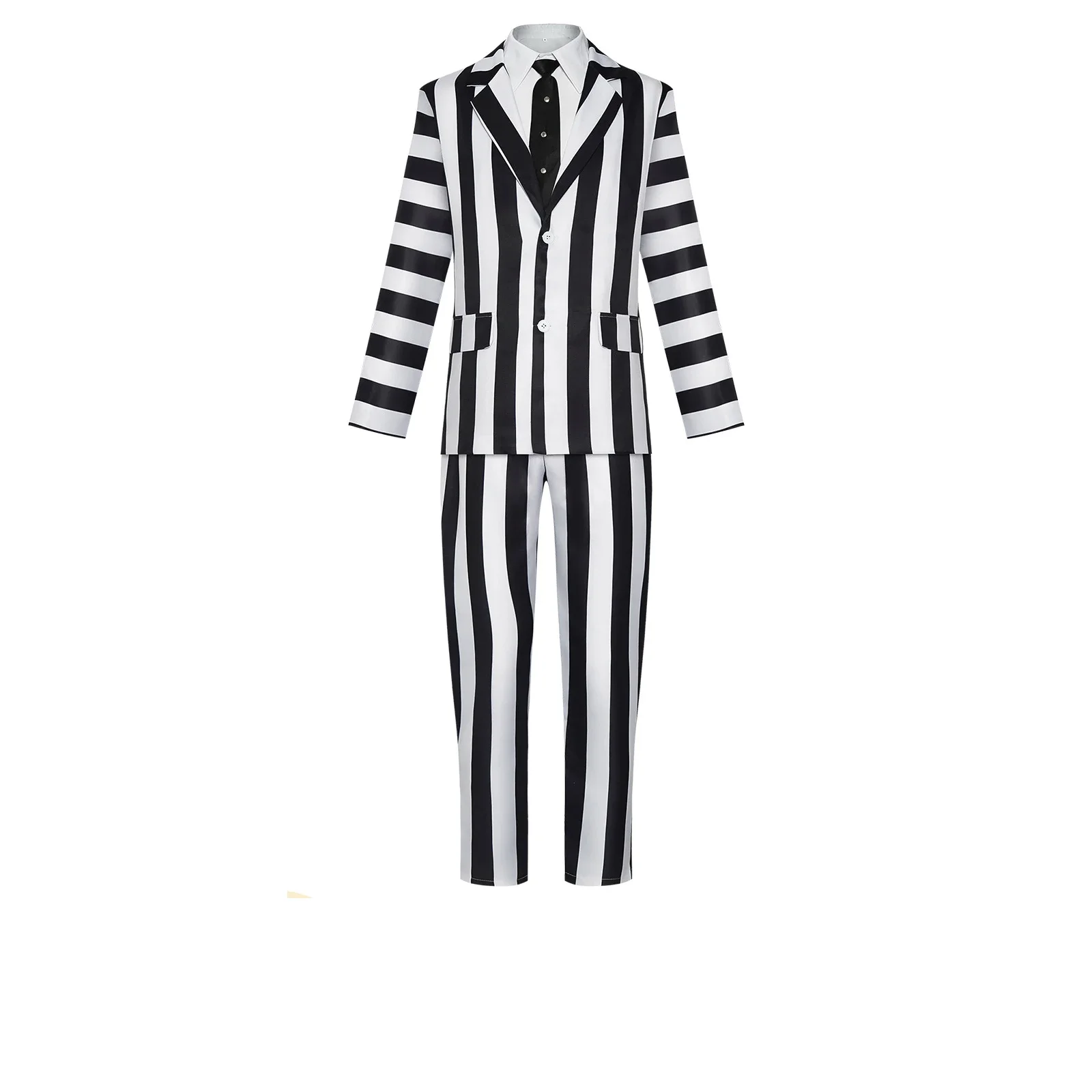 Fun Shack Black and White Striped Suit Men Costume Spooky Halloween Costumes Men Scary Halloween 80s Movie Costumes