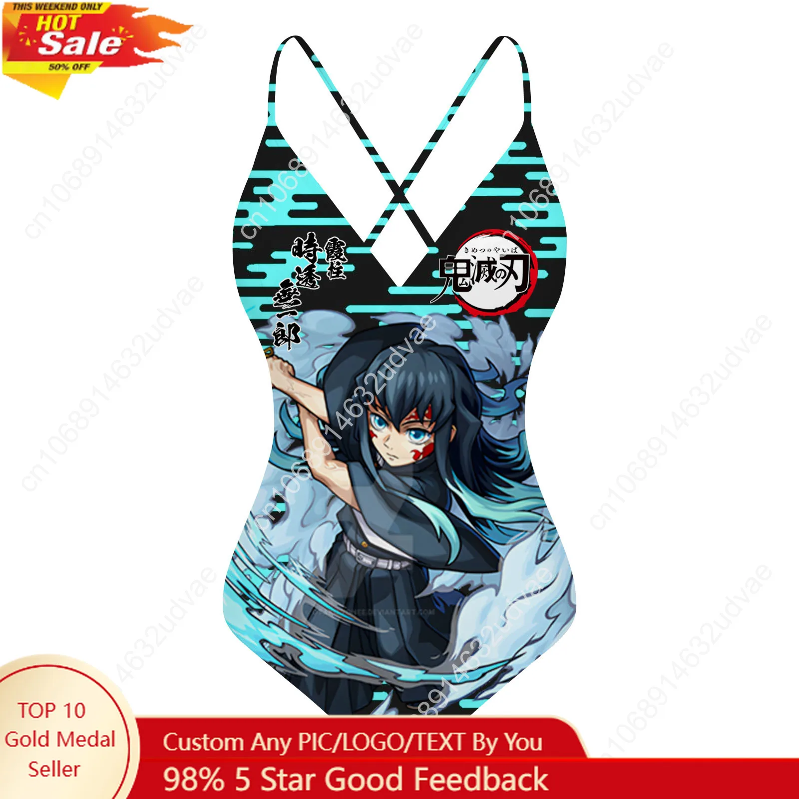 

Muichiro Tokito Demon Slayer V-neck Halter Back Swimsuit Women Bathing Suits Personalized Bikini Swimwear Custom Made Beachwear