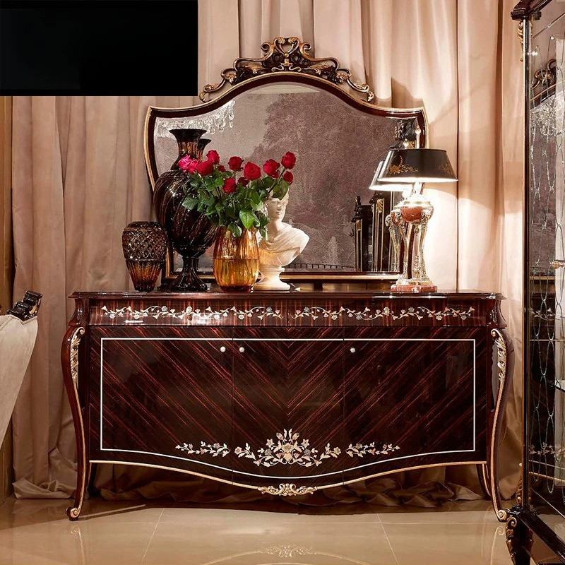 solid wood carving flower dining side cabinet French living room decorative locker display cabinet villa furniture