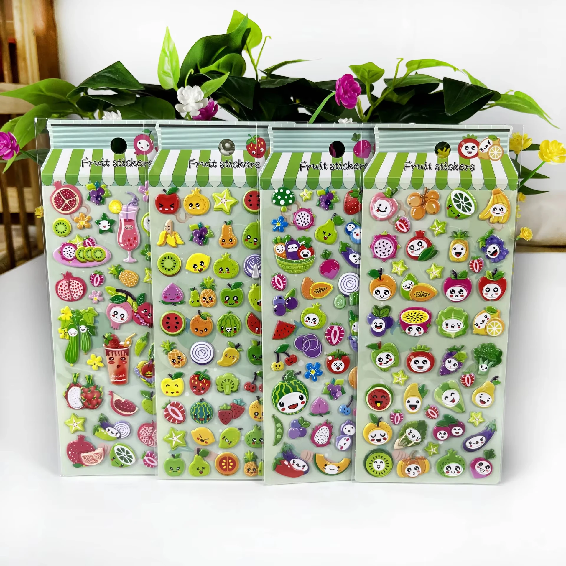 

4Pcs Kawaii Cartoon Fruit 3D Puffy Stickers Scrapbooking DIY Journal Cute Stationery Sticker School Gift