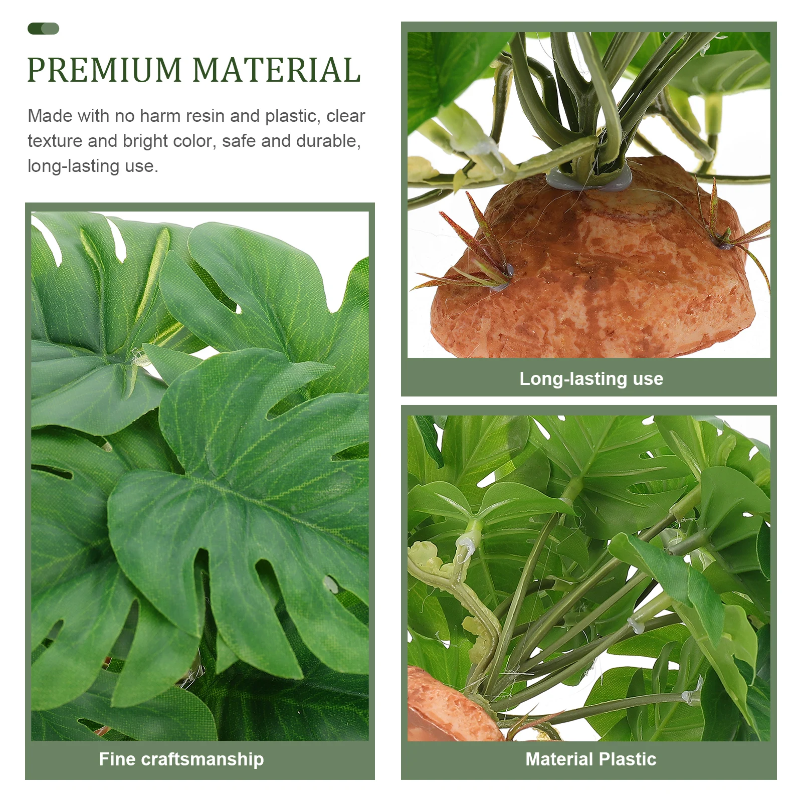 

Reptile Box Plants Simulated Green Reptile Plant Decor for Terrarium Resin Plastic Artificial Plant Hide for Gecko Tank