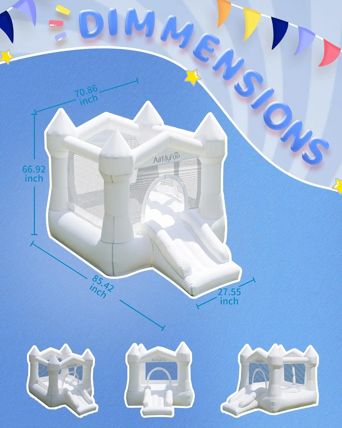 Casa de rebote blanca para niños de 3 a 8 años, casa de rebote con tobogán, casa de rebote inflable para interiores y exteriores con soplador de aire, castillo de salto