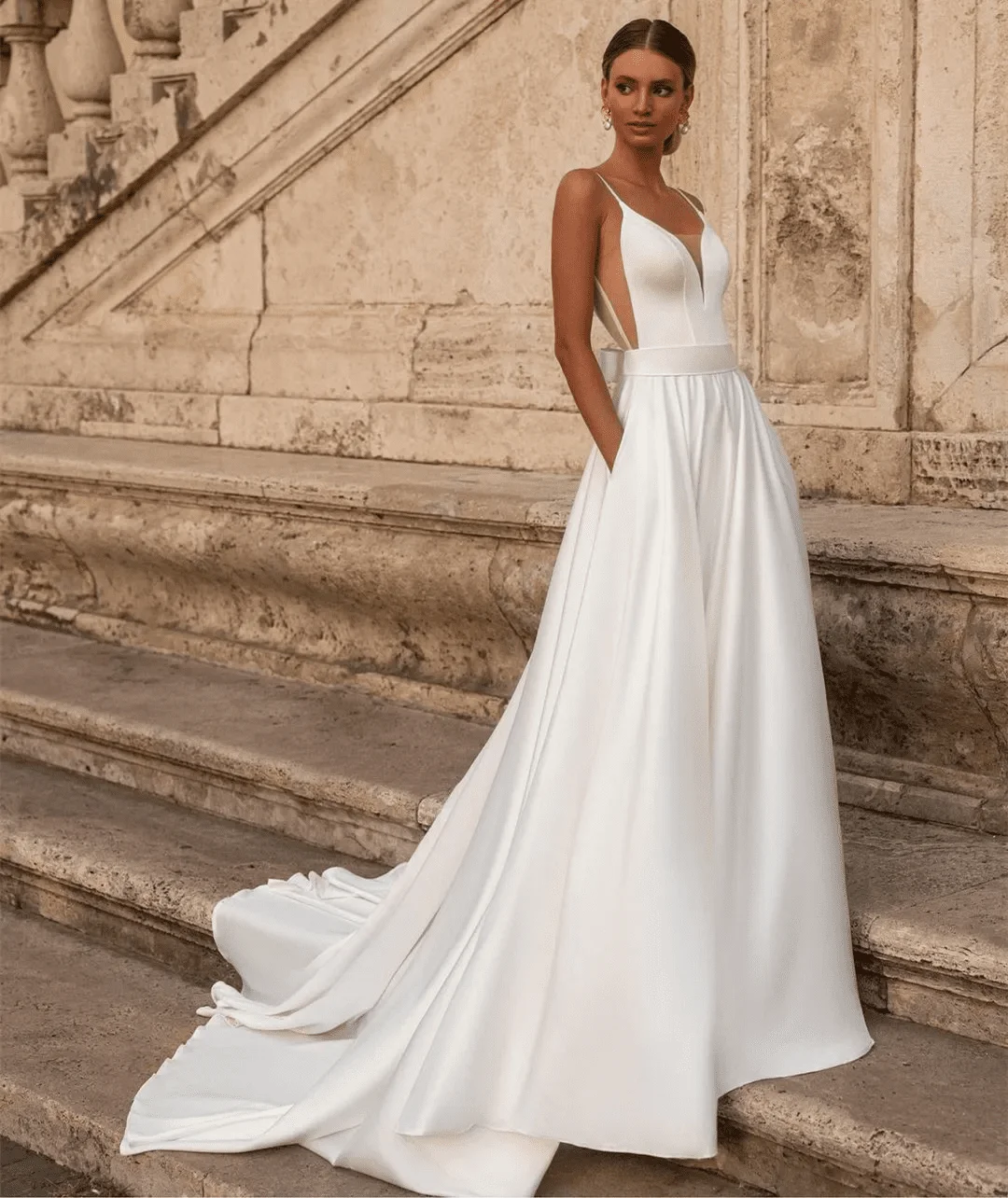 

JONANY Stylish Wedding Dresses for Women Court Train Satin Formal Brides Gown Customized Abendkleider Vestidos De Gala Plus