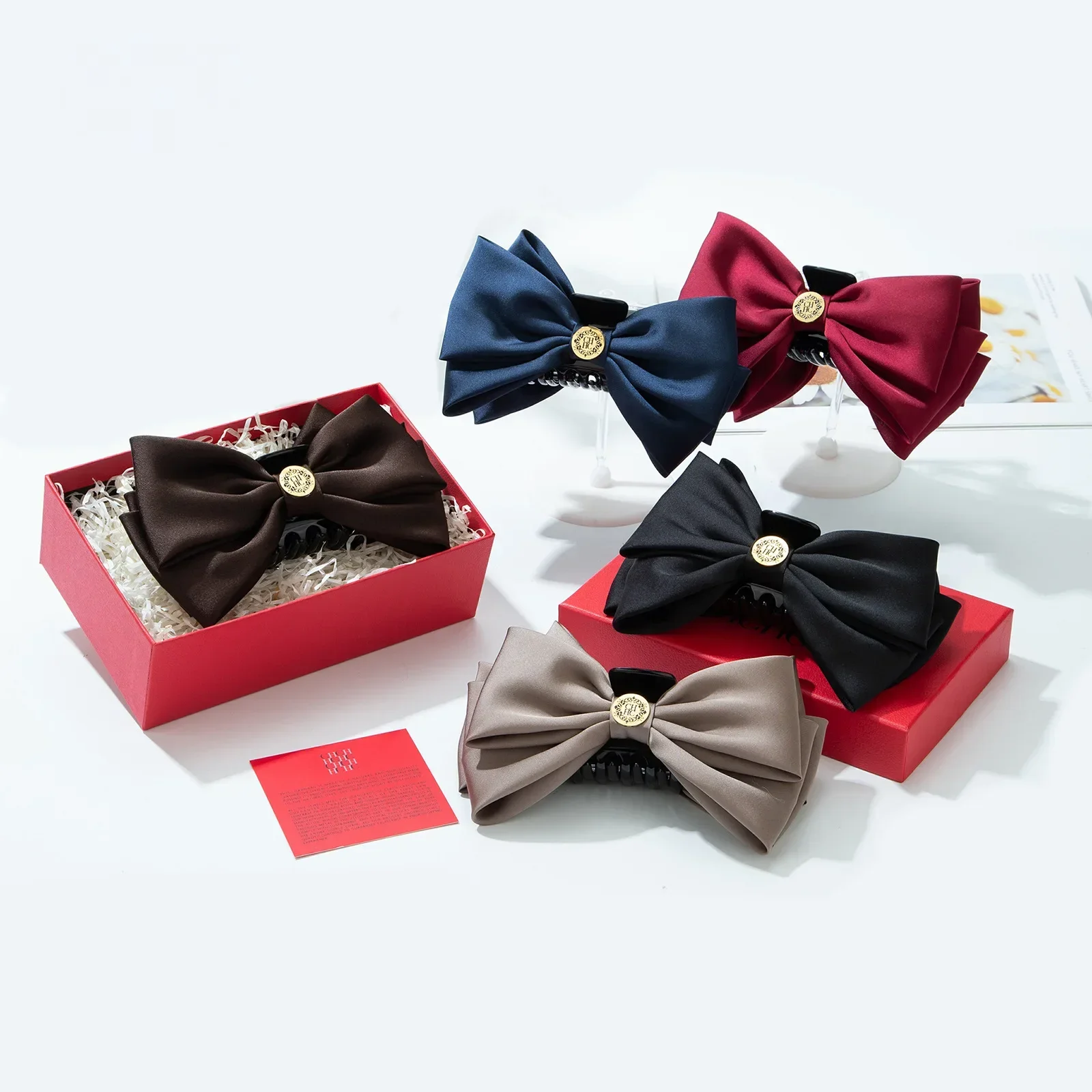 CH Women's Satin Large Bow Accessories High end Spring Hairclip Back Letter Solid Color Accessories Luggage Accessories