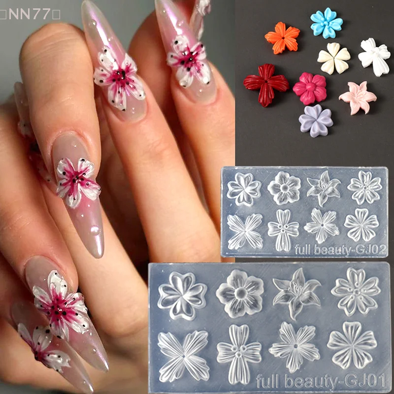 Spring Flower Petals Silicone Nail Mold Three-dimensional Floral DIY Design Manicure Template Carving Nail Art Stencil Tools