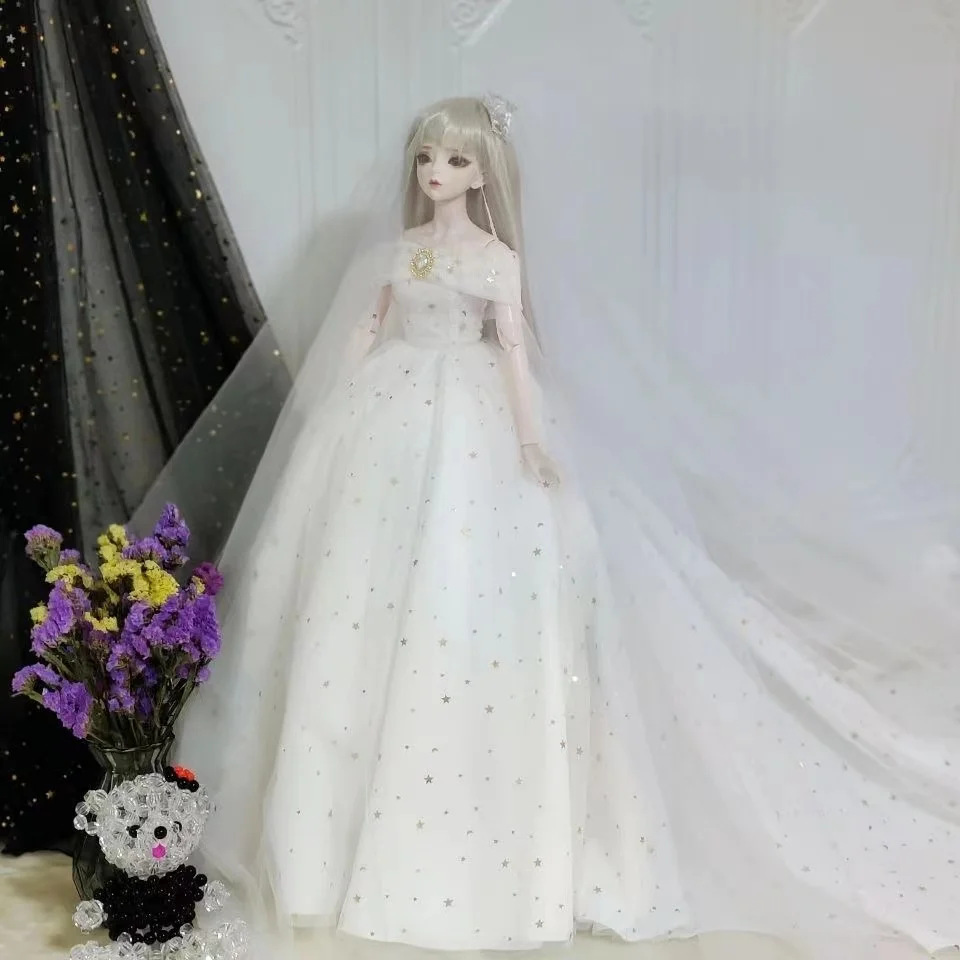 Gonna per bambola da 60 cm 1/3 Abito per bambola BJD Abito da sposa bianco Accessori regalo di nozze per bambola