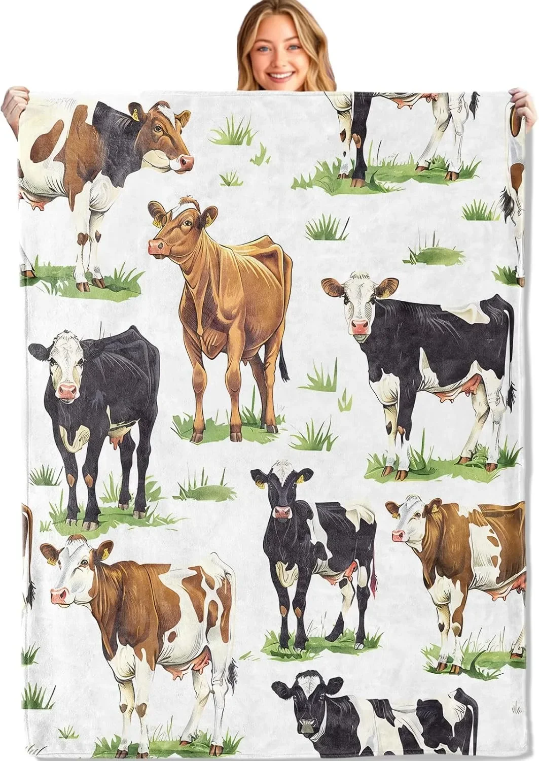 

Мягкое одеяло с очаровательным узором коровы фермы — стиль поп-арт для любителей животных, дивана, кровати, автомобиля, кемпинга, всесезонного использования