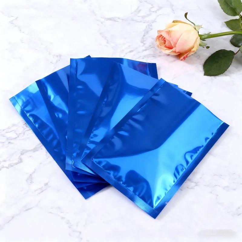

100pcs Open Top Glossy Blue Aluminum Foil Bag Herbal Medicine Powder Chocolate Shampoo Trial Heat Sealing Storage Pouches