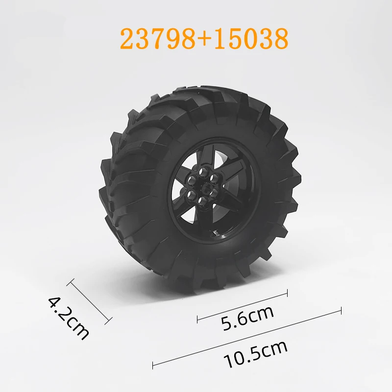 DIY Car Tire and Tread Wheel 56mm Technic Racing Medium, 6 Pin Holes 15038 Building Bricks Tire Tractor 23798 Toys for Children