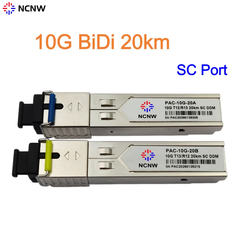 NCNW 10G BIDI 20km SFP Single SC Port Fiber Optic Transceiver Module 1270nm/1330nm Compatible with Cisco Mikrotik Juniper Switch