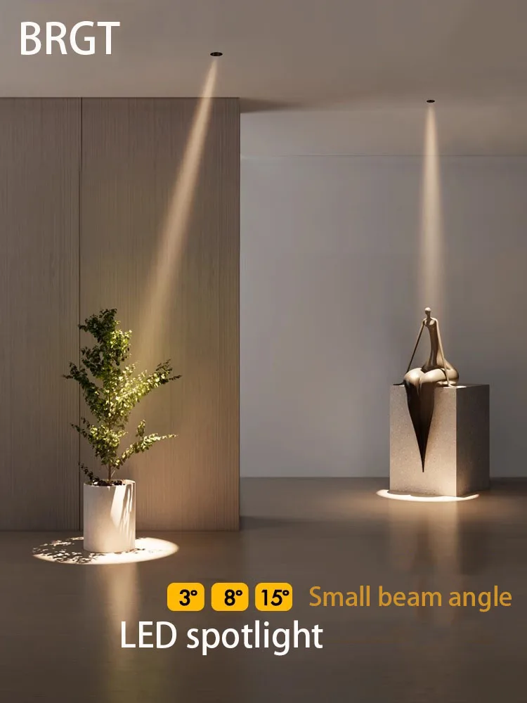 Small Beam Angle Led Spotlights Recessed Spot Light 3 8 15 Degree  Atmosphere Museum Art Ceiling Lamp COB Adjustable Angle Foco