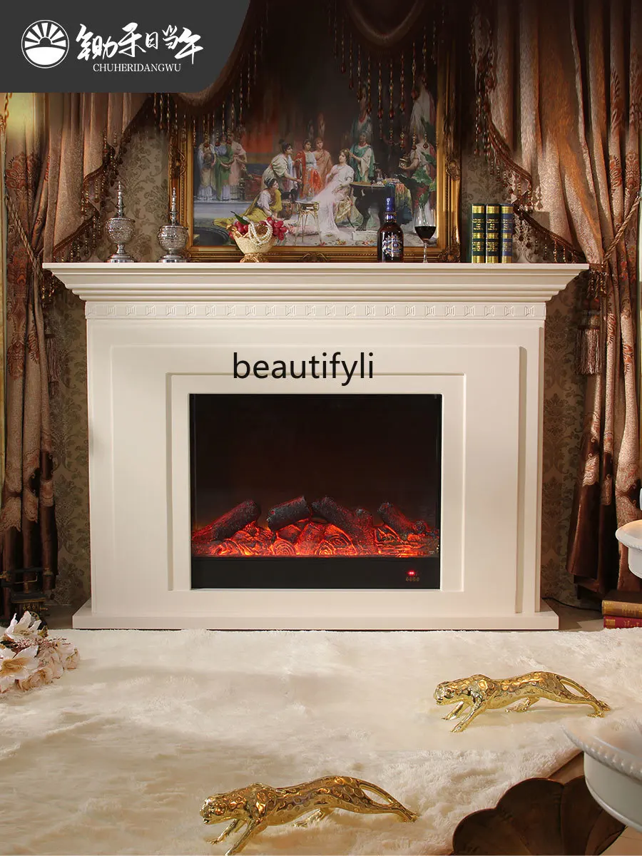 French Retro Fireplace Curio Cabinet Simple TV Cabinet Simulation Flame Living Room Solid Wood Electric Fireplace Core