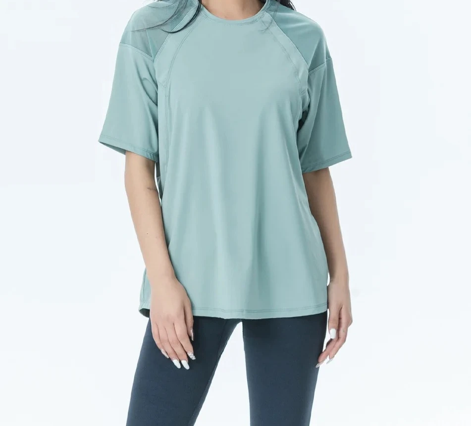 

Сетчатая лоскутная женская свободная футболка для йоги с коротким рукавом, футболки для фитнеса и спортзала, дышащие спортивные топы для бега, блузка Deportivo Mujer