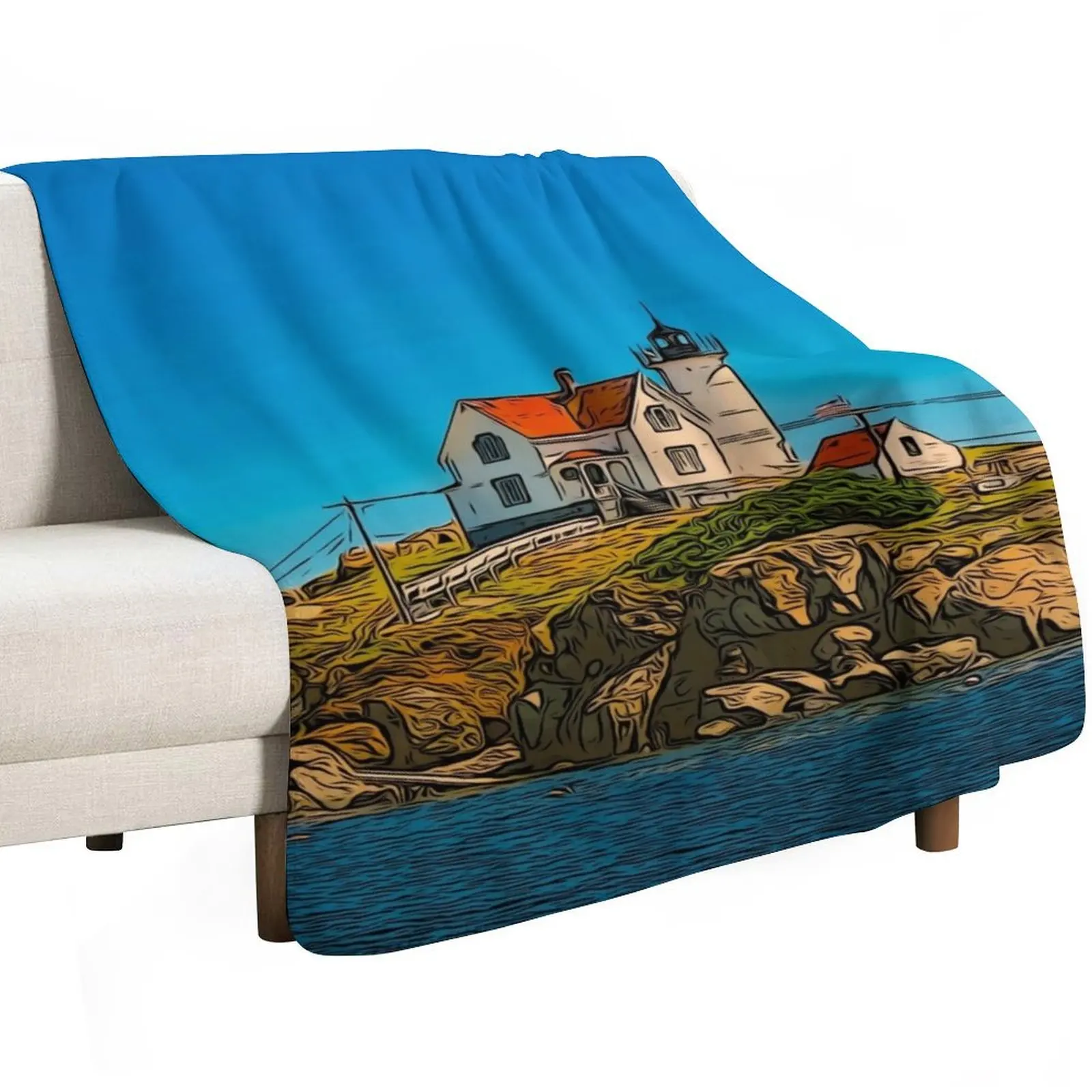 

Nubble Lighthouse Maine Nautical Print Throw Blanket Luxury Brand Furry Giant Sofa decorative Blankets