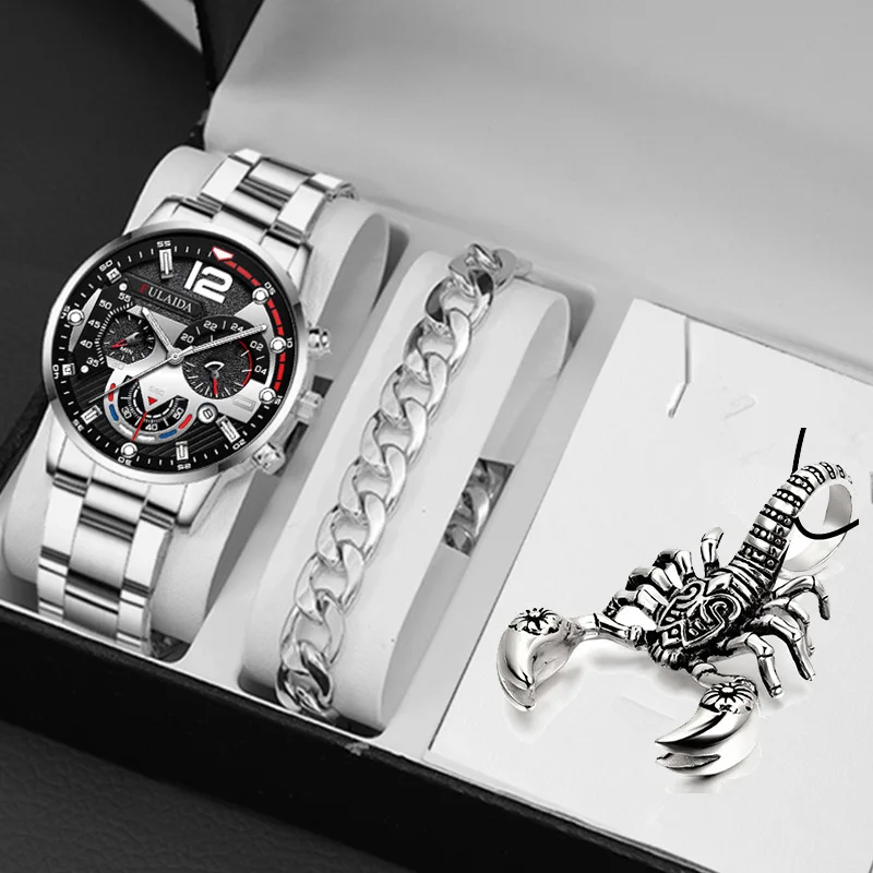 Luxury 3-Piece Set Men's Watch Scorpion Necklace Bracelet Quartz Business Casual Watch for Men Excluding watch box