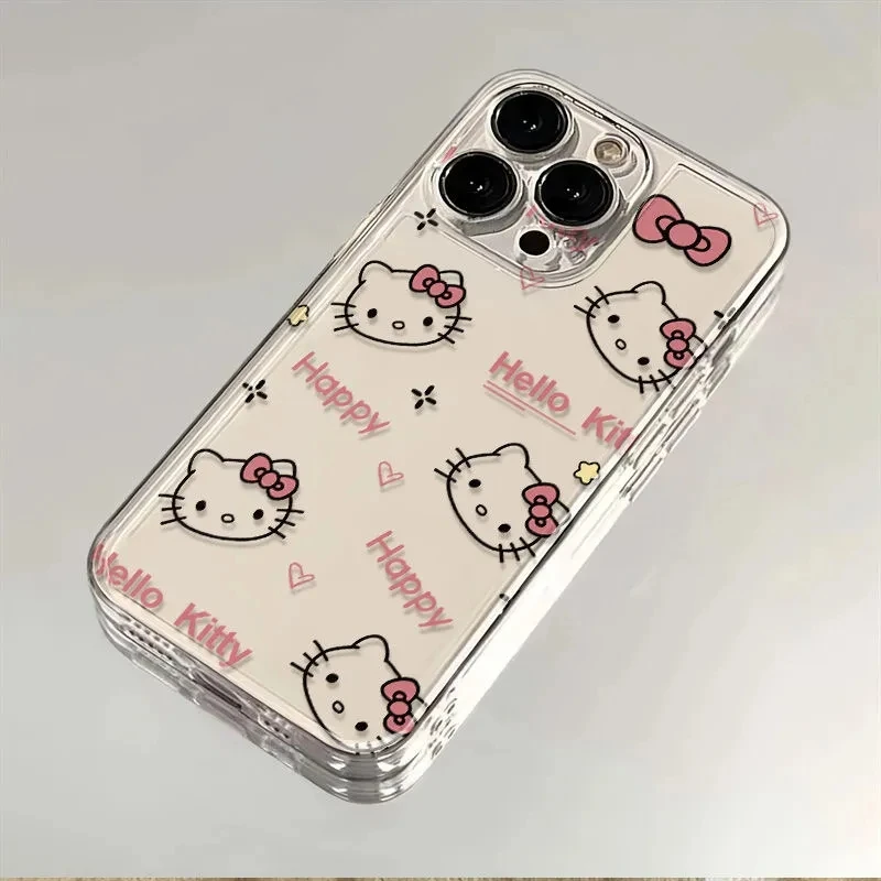 Full Screen Hello Kitty KT Head Bow Phone Case For iPhone 16 15 14 13 Pro Max 11 12 13 Pro X XR 7 8 Plus Cute Girl Y2K Cover - náhled 4