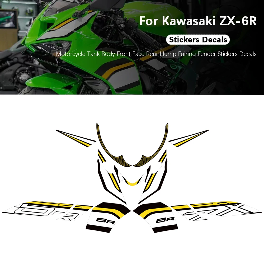 

Motorcycle For kawasaki ZX-6R Accessories Tank Body Front Face Rear Hump Fairing Fender Stickers Decals zx6r zx 6r