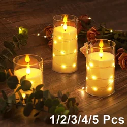 1-5Pcs LED candele elettroniche senza fiamma lampada a stringa da incasso a luce lampada tremolante acrilico trasparente alimentato a batteria festa di natale